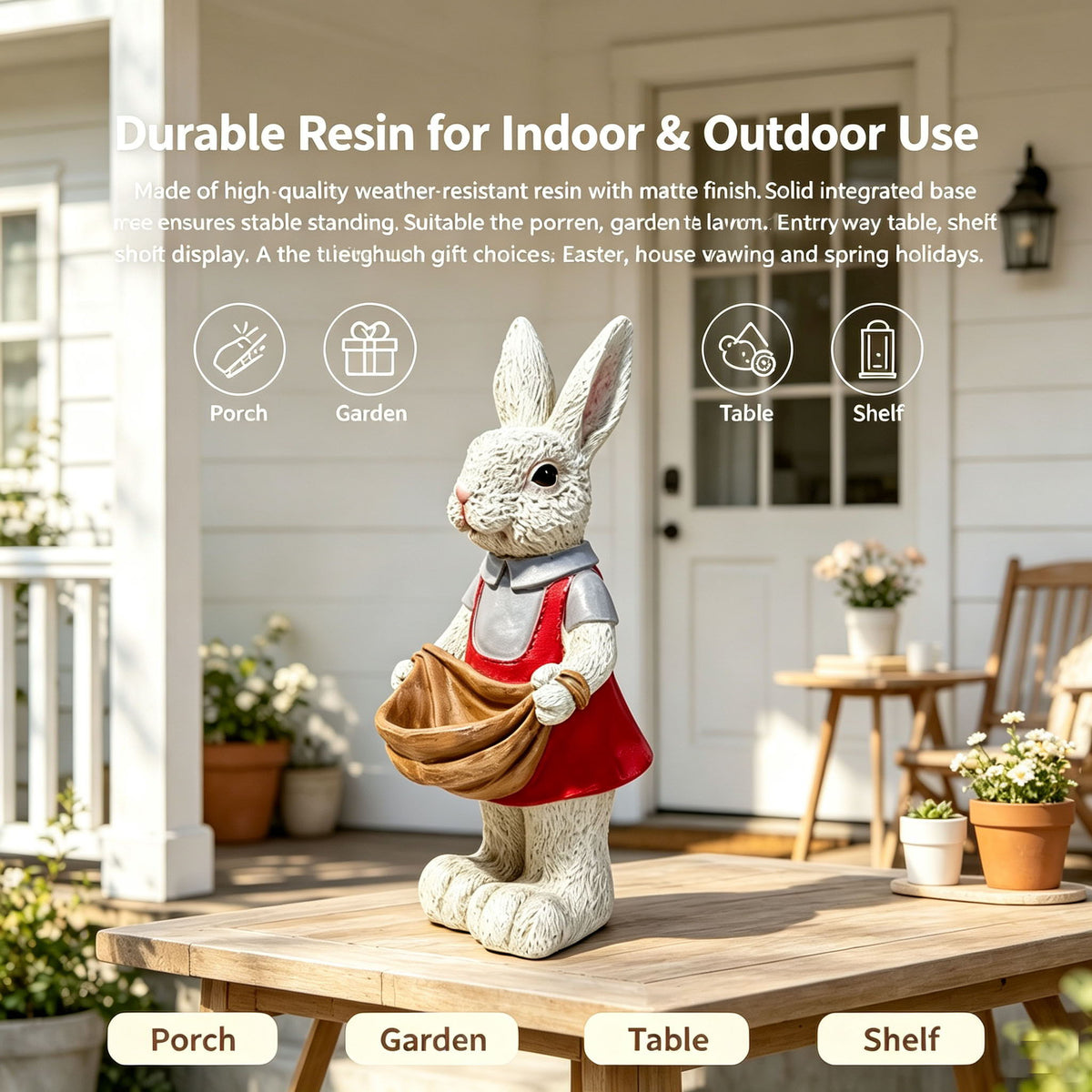 Whimsical Rabbit Statue Flower Pot Ornament, Garden Decor - Pink / White