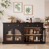 Sideboard Cabinet With 4 Drawers And 4 Arched Doors, Accent Storage Cabinet With Adjustable Shelves For Dining Room - Black