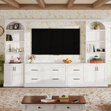 Arched Entertainment Center Wall Unit With 6 Drawers, Large TV Stand With Bookshelves