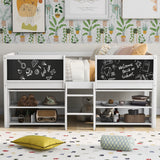 Low Loft Bed With Movable Shelves And Ladder, Decorative Chalkboard Guardrail