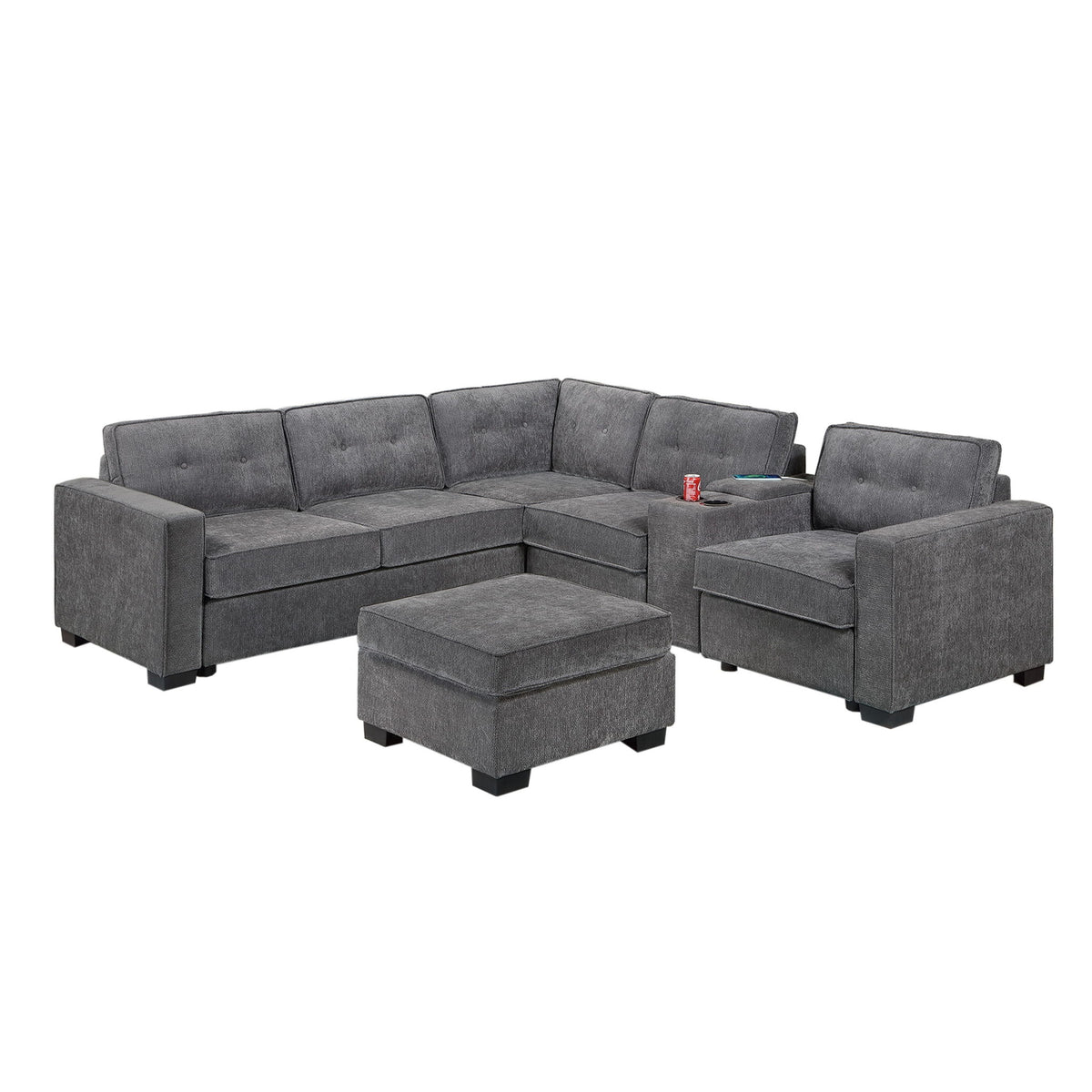 Sectional Set With Reversible Loveseat, USB Console, Corner Wedge & Ottoman