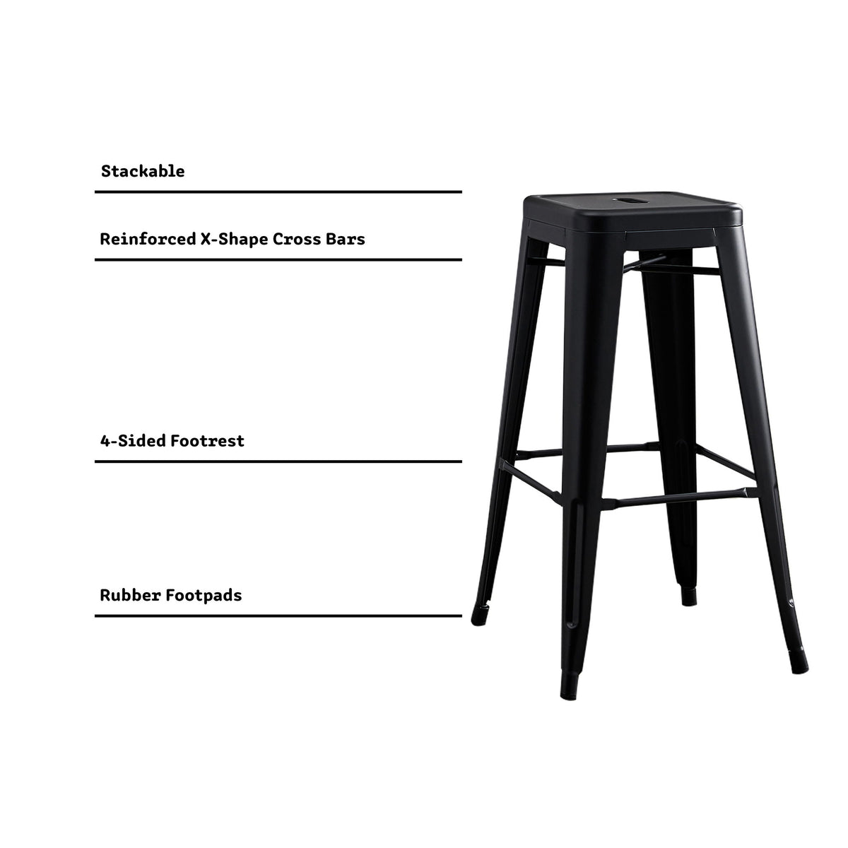 Backless Lightweight Bar Stools (Set of 2) - Black