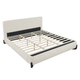 King Upholstered Bed With Slats Support - Beige