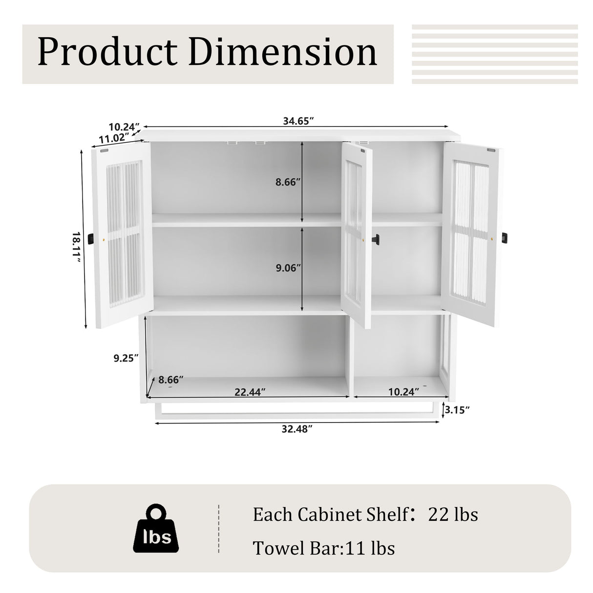 3 Door Wall Cabinet With Glass Door And Towel Bar