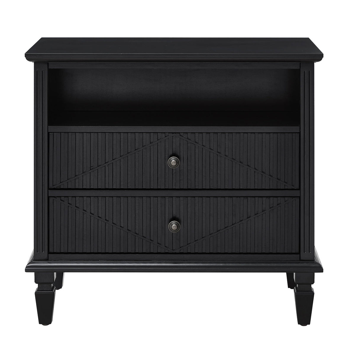 Nightstand With Charging Station, 2 Drawer Bedside Table - Black