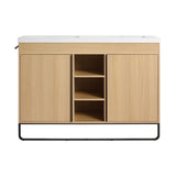 48" Freestanding Bathroom Vanity With Double Sink, 2 Soft Close Doors & 3 Open Shelves - Oak