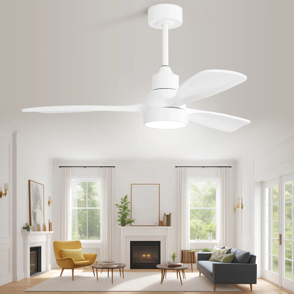 48" Ceiling Fan With Dimmable 3Cct LED Light, DC Motor, Reversible - White
