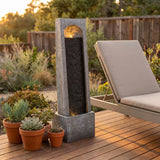 Tall Outdoor Water Fountain, Vertical Cascading Waterfall With Pump, Floor Fountain For Garden - Black / Gray