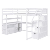 Loft Bed With Desk, Shelves, 2 Drawers, Storage Staircase