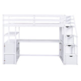 Loft Bed With Desk, Shelves, 2 Drawers, Storage Staircase