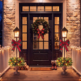 Christmas Lamp Post Decor With Plaid Bow, Artificial Outdoor Holiday Decor (Set of 2) - Brown / Bronze / Green