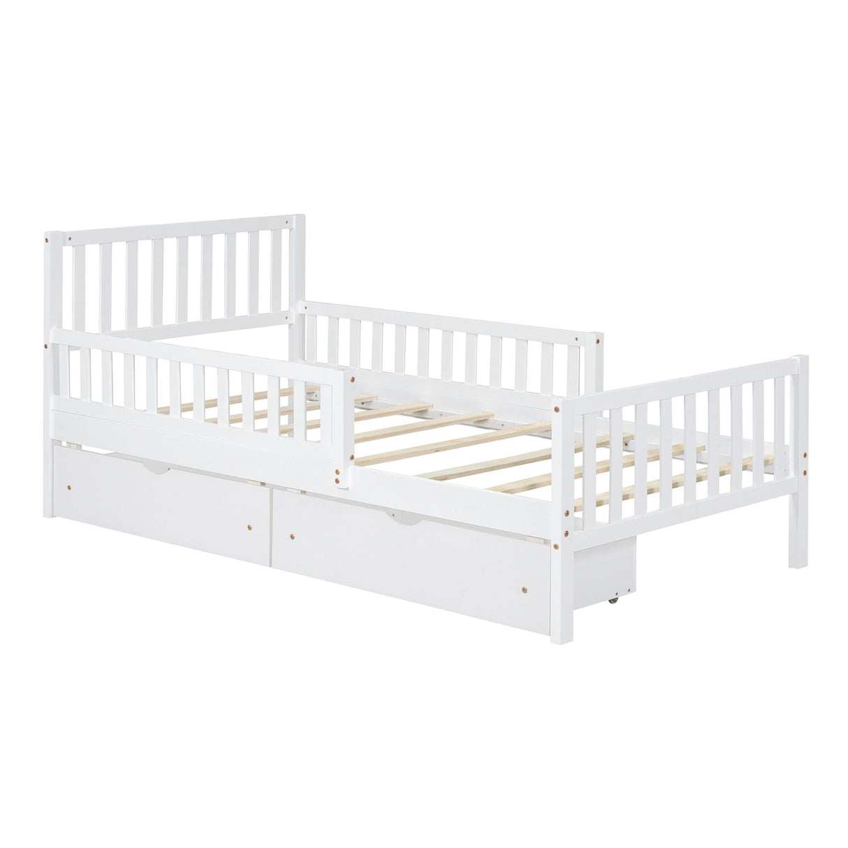 Platform Bed With Guardrails On Both Sides And 2 Storage Drawers