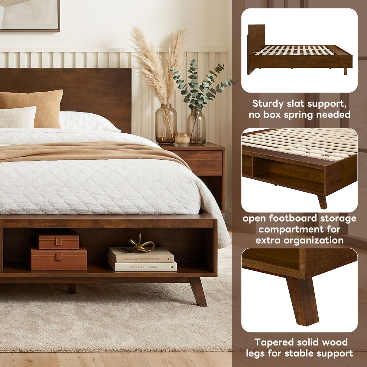 Platform Bed Frame With Footboard Storage
