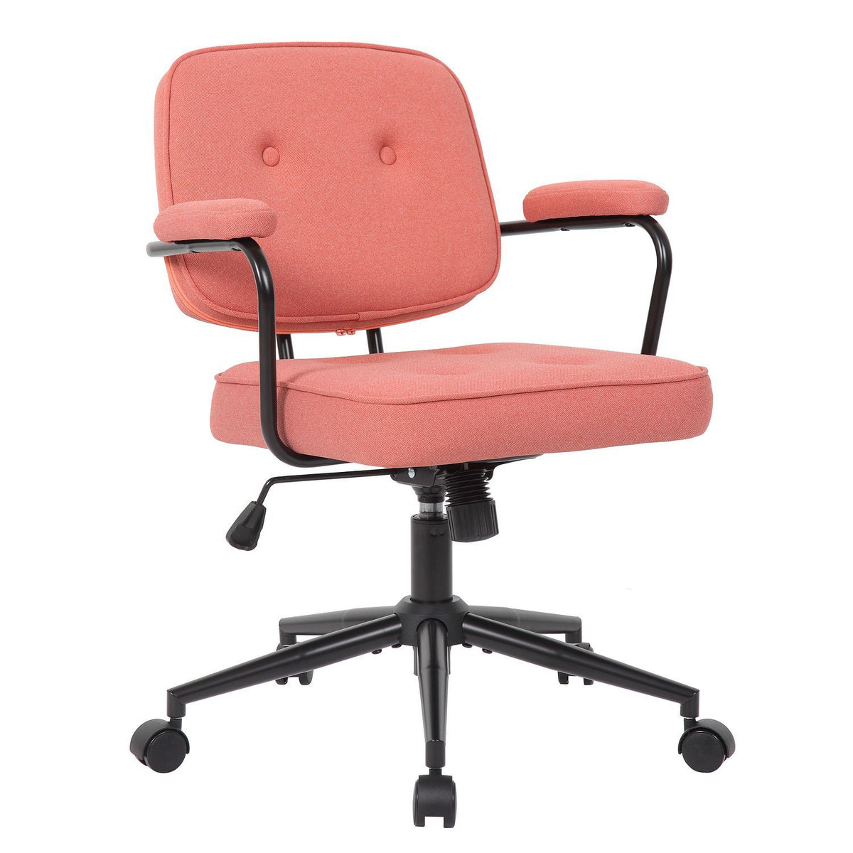 Office Swivel Desk Chair With Curved Armrest, Soft Upholstered Task Chair - Pink