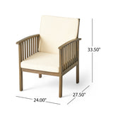 Casa Acacia Wood Club Chairs (Set of 2) With Water Resistant Cushions - Gray / Cream