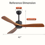 42" Ceiling Fan With DC Reversible Motor, 3 Blades, Timer Function