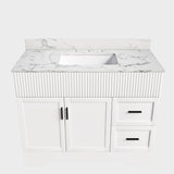 Bathroom Vanity Set, Fluted Cabinet, Soft Close Doors & Drawers, 3 Faucet Holes, Sink Included - White